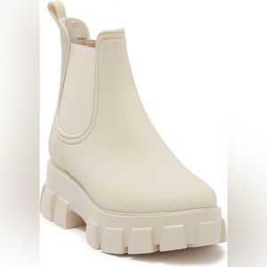 Jeffrey Campbell Platform Lug Sole Chelsea Rain Boot. Cream